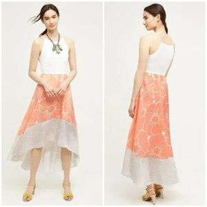 Anthropologie-Hutch Peach and White High-Low Midi Dress